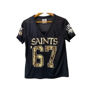 PINK Victoria's Secret NFL Saints 67‎ Jersey Top Medium Black Gold Football